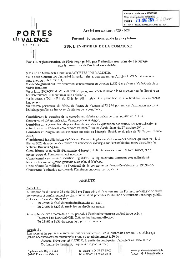 Réglementation de l'éclairage public par extinction nocturne sur la commune