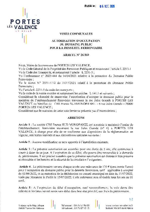 Arrêté 2026/369 - Occupation du domaine public