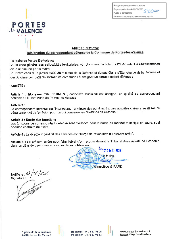 Arrêté 2026/525 - Désignation d'un correspondant défense