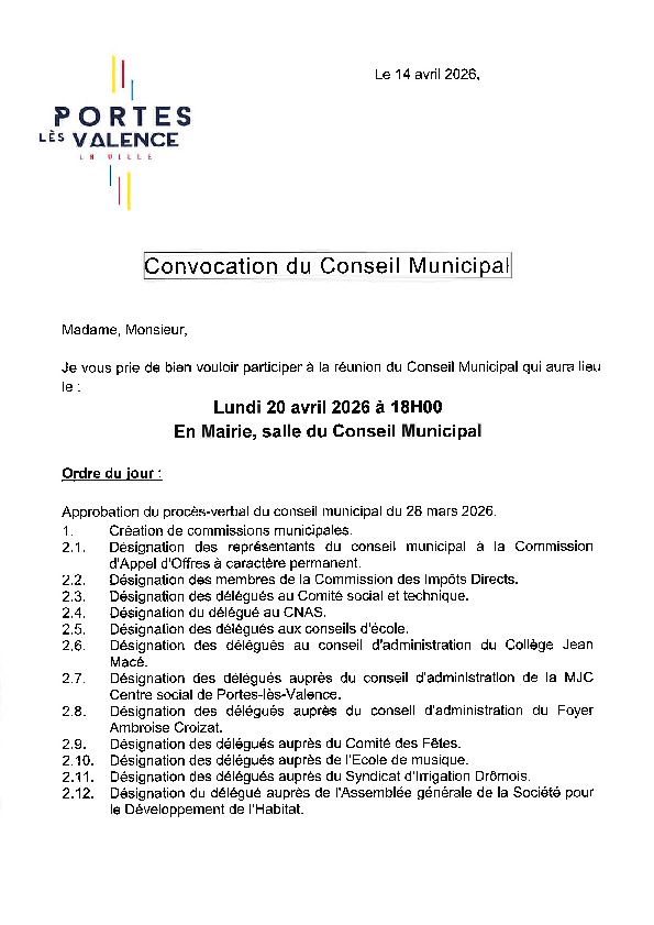 Convocation CM du 20/04/2026