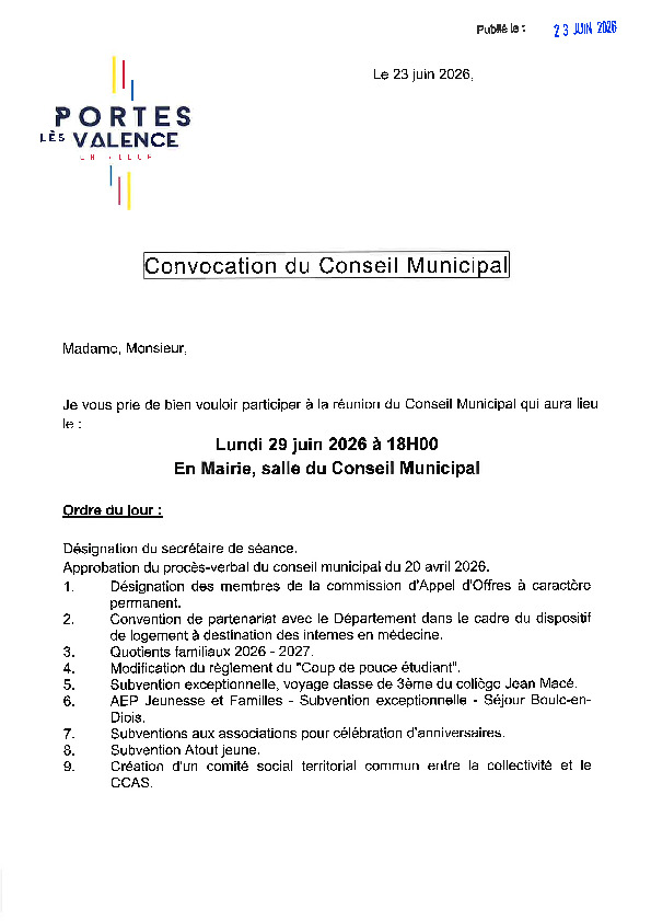Convocation - CM du 29/06/2026