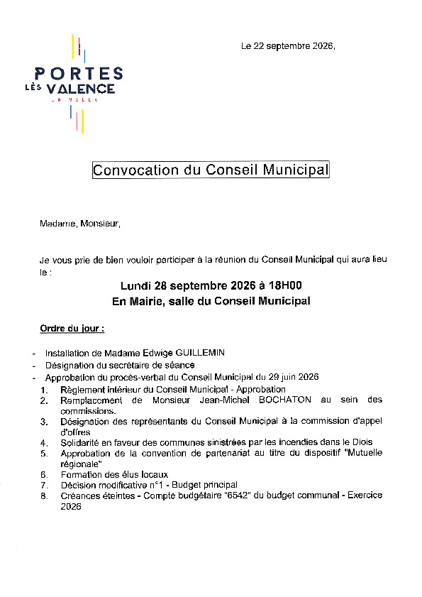 Convocation CM du 28/09/2026