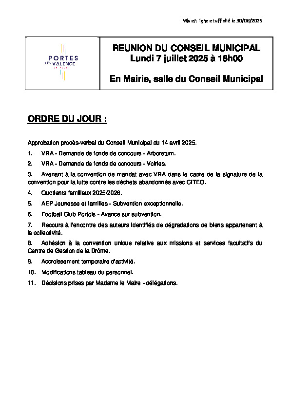 Ordre du jour CM 07-07-25