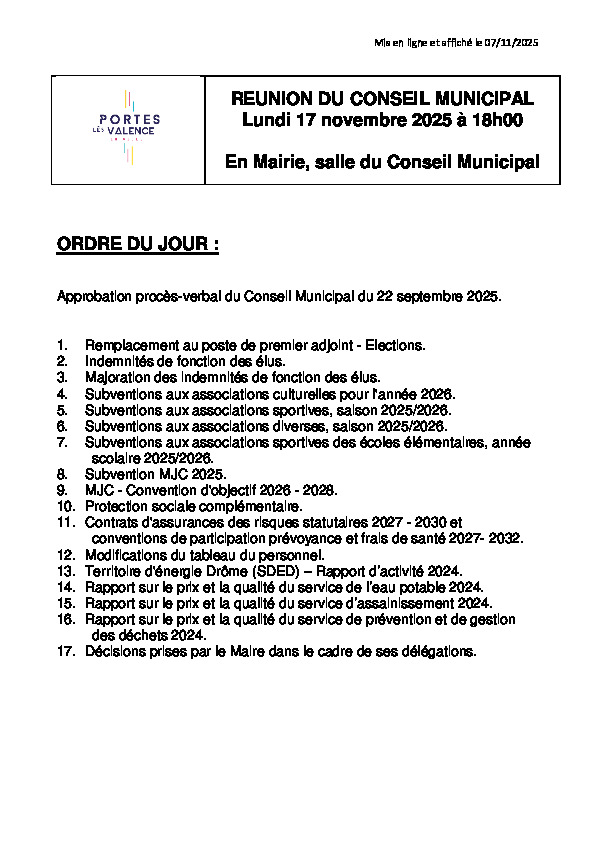 Ordre du jour CM du 17/11/2025