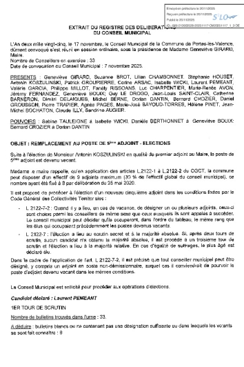 Délibération CM du 17/11/2025 - Remplacement du 5ème adjoint