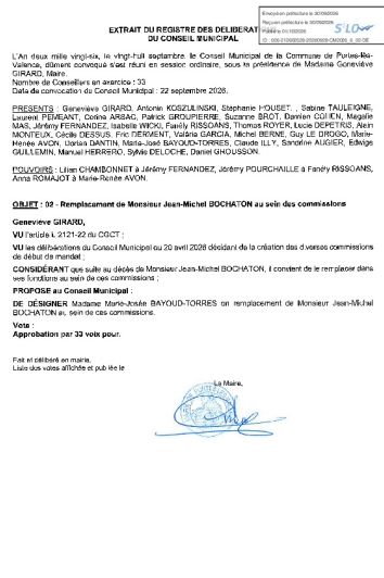 Délibération CM du 28/09/2026 - Remplacement Jean-Michel BOCHATON dans commissions