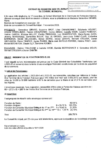 Délibération CM du 17/11/2025 - Indemnités de fonction des élus