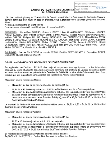 Délibération CM du 17/11/2025 - Majoration des indemnités de fonction des élus