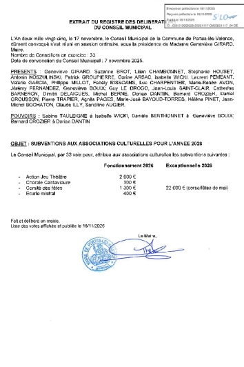 Délibération CM du 17-11-2025 - Subventions aux associations culturelles 2026