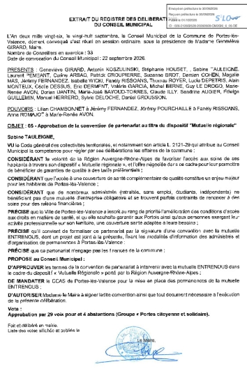 Délibération CM du 28/09/2026 - Approbation convention dispositif de mutuelle régionale
