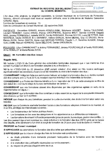 Délibération CM du 28/09/2026 - Formation des élus
