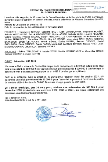 Délibération CM du 17-11-2025 - Subvention MJC
