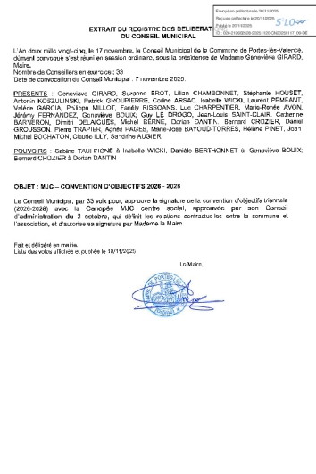 Délibération CM du 17/11/2025 - Convention MJC 2026/2028