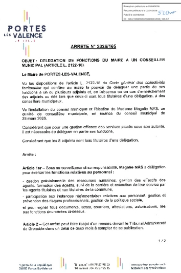Arrêté 2025/165 - Délégation de fonctions à un conseiller municipal