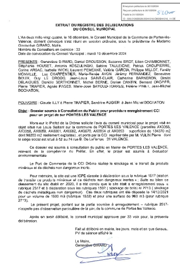 Délibérations CM 16-12-24 Dossier consultation du public projet CCI Port de commerce Portes-lès-Valence