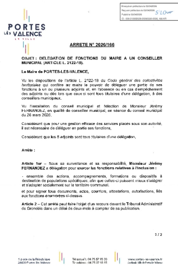 Arrêté 2025/166 - Délégation de fonctions à un conseiller municipal