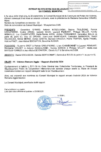 Délibération CM 22-09-2025 - Rapport d'activité 2024 Valence Romans Agglo