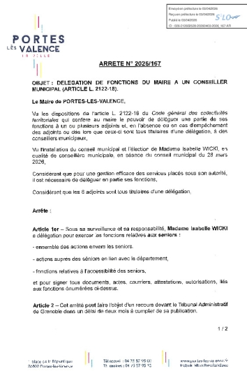 Arrêté 2025/ 167 - Délégation de fonctions à un conseiller municipal