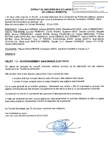 Délibération CM du 29/06/2026 - Accroissement saisonnier d'activité