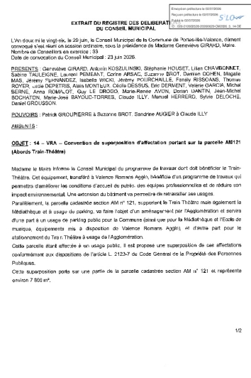 Délibération CM du 29/06/2026 - Convention de superposition d'affectation parcelle AM121