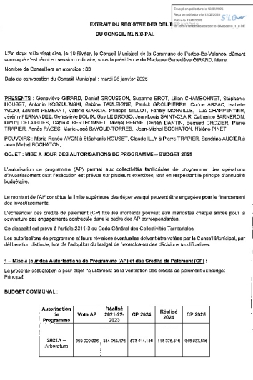 Délibération CM 10-02-25 Mise à jour AP Exercice 2025 - Budget communal