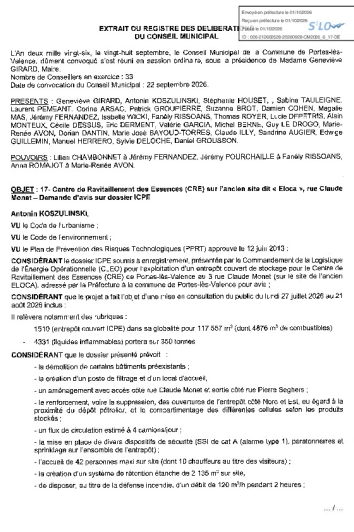 Délibération CM du 28/09/2026 - Centre de ravitaillement des essences - Avis sur ICPE