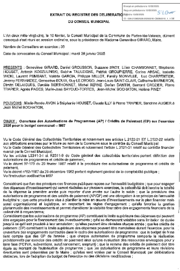 Délibération CM 10-02-25 Ouverture AP et CP Exercice 2025 - Budget communal