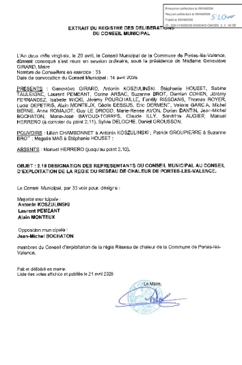 Délibération CM du 20/04/2026 - Désignation représentants Régie réseau de chaleur