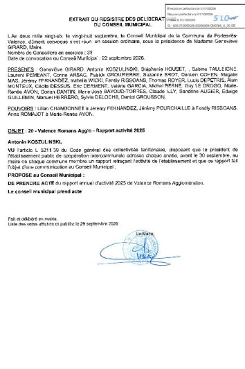Délibération CM du 28/09/2026 - Rapport d'activité Valence Romans Agglo 2025