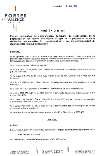 Arrêté 2025_428 - Nomination coordonnateur recensement