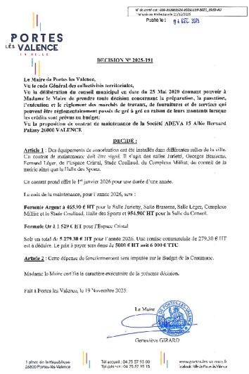 Décision 2025/191 - Signature d'un contrat de maintenance