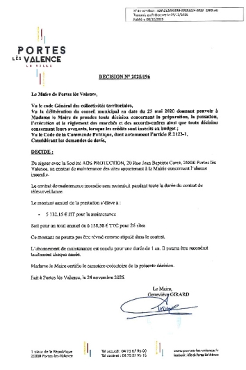 Décision 2025/196 - Signature d'un contrat de maintenance