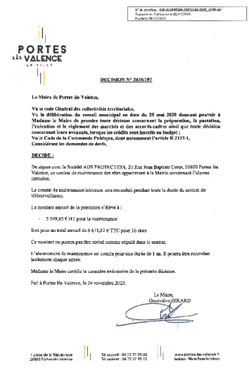 Décision 2025/197 - Signature d'un contrat de maintenance