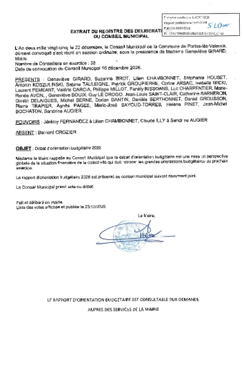 Délibération CM du 22/12/2025 - Débat d'orientation budgétaire