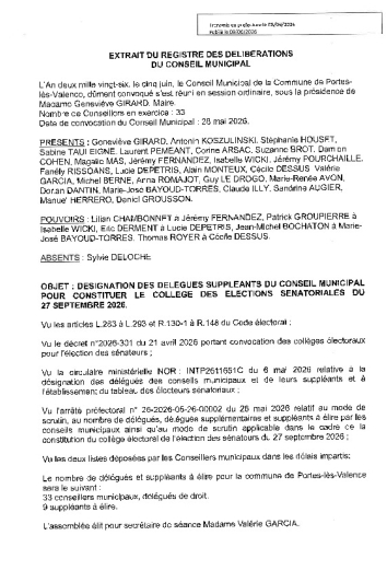 Délibération de désignation des délégués - CM du 05/06/2026