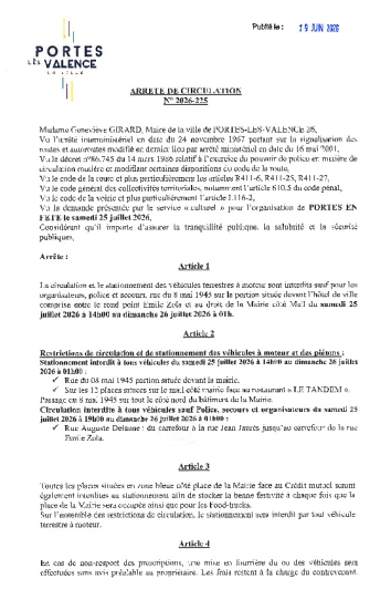 Arrêté n°2026/225 - Circulation Portes en fête