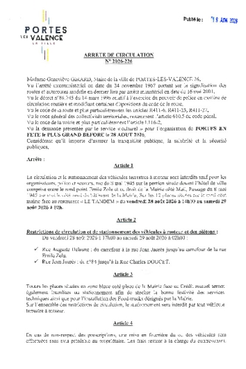 Arrêté 2026/226 - Circulation et stationnement Portes en fête