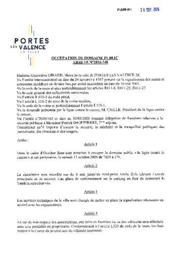 Arrêté 2026/348 - Occupation domaine public, abords Mairie