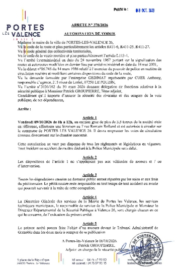 Arrêté 2026/365 - Occupation du domaine public le 09/10/2026