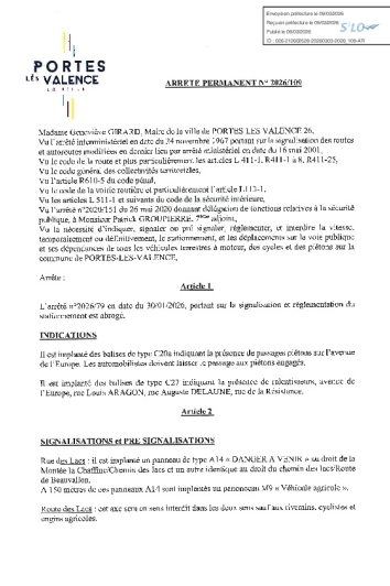 Arrêté 2026/109 - Circulation et stationnement sur la commune