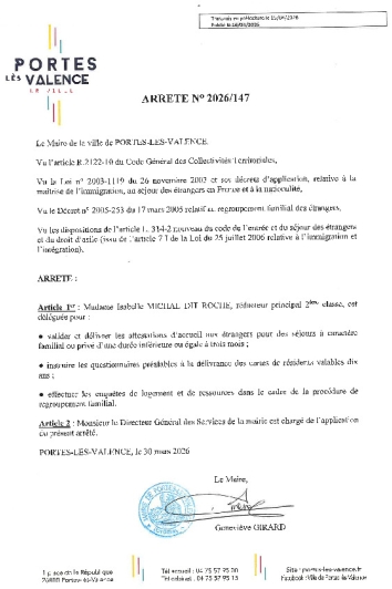 Arrêté 2026/147 - Délégation à un agent