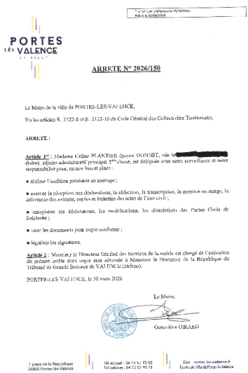 Arrêté 2026/150 - Délégation à un agent