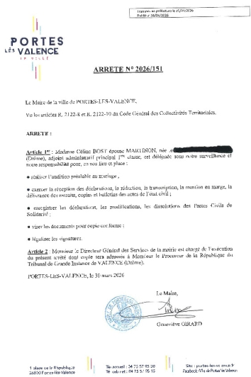 Arrêté 2026/151 - Délégation à un agent