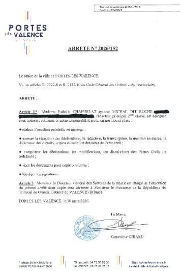 Arrêté 2026/152 - Délégation à un agent