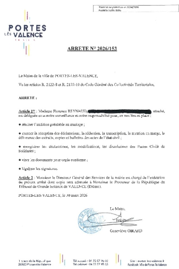 Arrêté 2026/153 - Délégation à un agent