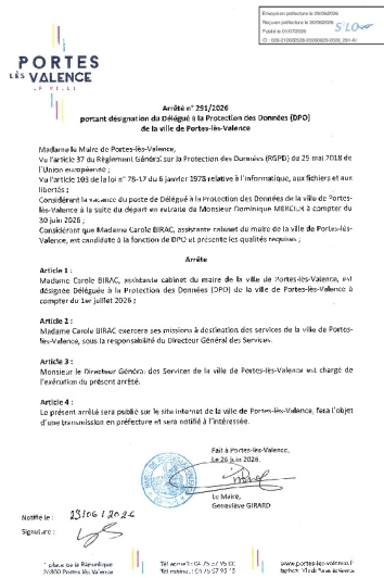 Arrêté 2026/291 - Désignation du délégué à la protection des données