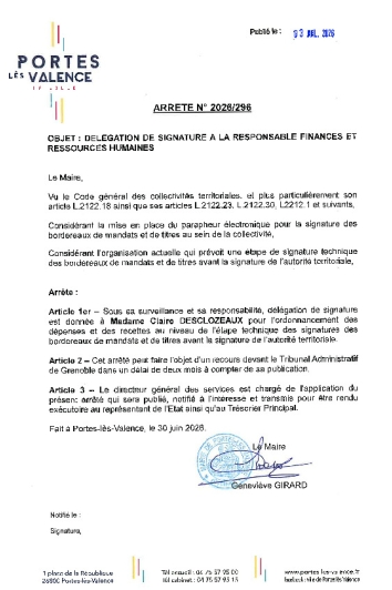 Arrêté 2026/296 - Délégation de signature