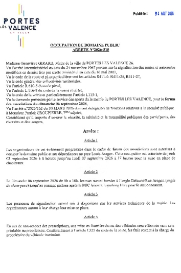Arrêté 2026/315 - Occupation du domaine public