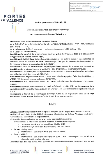 Arrêté 2026/72 - Extinction nocturne de l'éclairage public