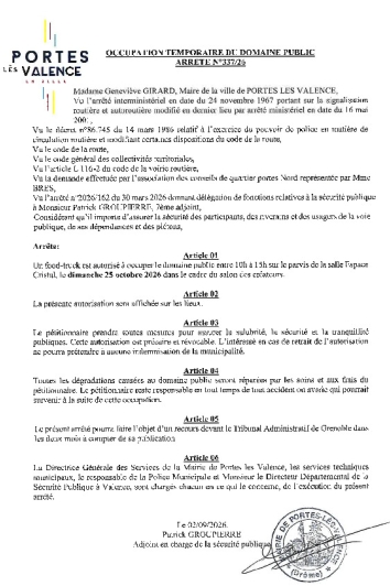 Arrêté 2026/337 - Occupation temporaire du domaine public